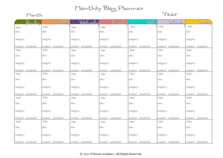 Every month blog site planner image regarding Blog Planner Template named Regular web site planner
